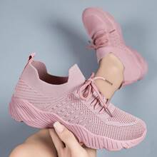 Women's Athletic Shoes, Available In Plus Sizes, Slip-On Design, Lightweight And Breathable Mesh Upper, Slip-Resistant And Shock-Absorbing, Machine Washable, Sporty Style, Tennis Shoes, Perfect For Everyday Wear, Running, Fitness, Travel, And Shopping, Making A Great Women's Day And Mother's Day Gift. - 粉色 - 查看 4