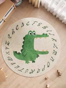 1pc Cartoon Crocodile & Letter Print Round Rug, Living Room Art Carpet, Animal Pattern Round Carpet, Living Room Art Mat, Home Decor, Round Rug, Suitable For Entryway, Stairwell And Transitional Spaces, Entrance Doormat, Stylish Design, Adds Unique Visual Effect - Soft, Washable, Applicable For Living Room, Bedroom, Study Or Balcony; Room Decor, Party Decor, Holiday Gift; Washable, Modern Style Rug Carpet Decor Carpet - Multicolor - View 3