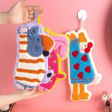 1条长款卡通动物印花手巾，吸水性强，悬挂式设计，适用于厨房、浴室、房间装饰，吸水性强且易于清洁，厨房毛巾，浴室配件（实际颜色可能略有不同）