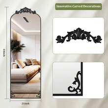 Vintage Arched Full-Length Mirror With Baroque Ornate Frame In Antique Gold – Shatterproof & Wall-Mountable - 黑色 - 查看 7