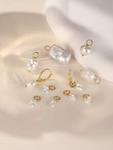 1件925纯银DIY仿珍珠不对称心形马眼形耳钉链饰耳骨耳廓穿孔精致首饰，适合日常佩戴、婚礼、派对、订婚、周年纪念、情人节