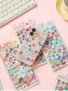 3D Embossed Crystal Stickers, Fruit Rabbit Pattern, Children's Handmade Educational DIY Decorative Materials, Gift Stickers, Spiral Notebook, Office & School Supplies, Unisex, Improve Work Efficiency, Back To School Essential, Retro Minimalist Design - Multicolor - View 4