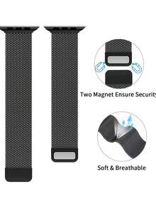 1 pièce Bracelet de montre en métal magnétique réglable compatible avec les montres de 38 mm, 40 mm, 41 mm, 42 mm, 44 mm, 45 mm, 49 mm. Convient aux femmes et aux hommes. Accessoire de bracelet de montre en acier inoxydable - Noir - Voir 2