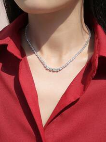 1条925纯银莫桑石网球项链（带可调节延长链），适合女性，母亲节、情人节、订婚、结婚、周年纪念、生日礼物