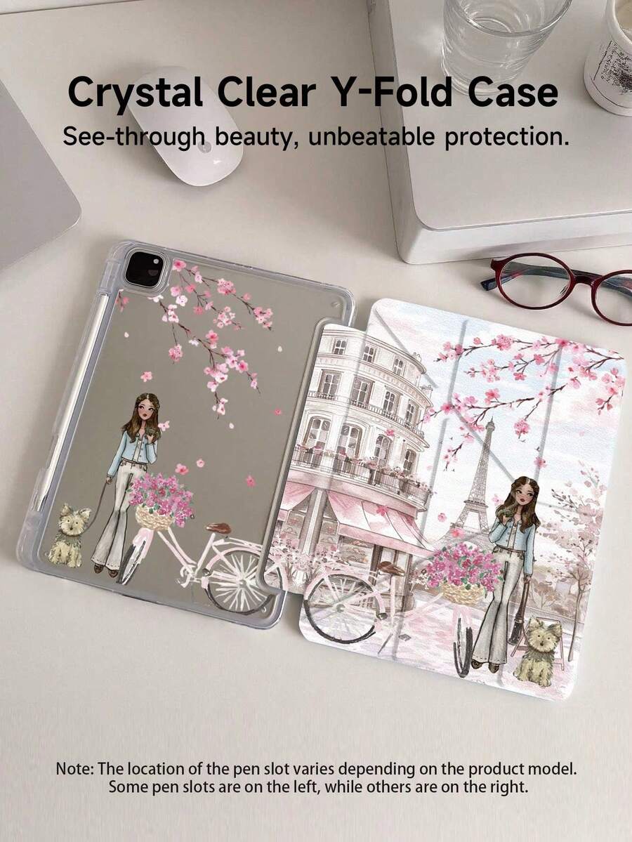 这款以埃菲尔铁塔下的女孩为图案的平板电脑保护套，兼容 iPad Air 11 英寸 M3 2025 / M2 2024、iPad Air 第五代 2022、iPad (A16) 11 英寸第十一代 2025，也兼容三星 Galaxy Tab 和 Kindle Paperwhite 第十二代 2024。透明背壳，时尚图案保护套，具备自动休眠和唤醒功能，气囊保护，适合作为礼物和办公用品。