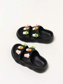 1 Pair Kids/Toddlers Flower Decor EVA Soft Bottom Casual Outdoor Beach Comfortable Slip-On Sandals, Open Toe & Heel, Suitable For Indoor & Outdoor Beach Wear - Black - View 6