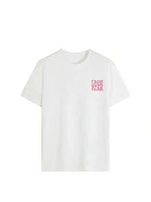 1pcs Plus Size Women's T-Shirt, Printed With "FAITH OVER FEAR" And Bible Verse Designs On The Back, Suitable For Church Services, Religious Activities - 白3 - 查看 6