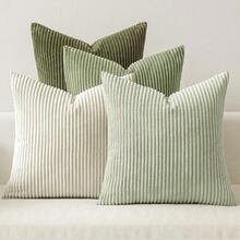 [Free Shipping]MIULEE Christmas Decorative Throw Pillow Covers Set Of 4 Summer Light Green Gradient Natural Earthy Modern Classic Soft Corduroy Cushion Covers For Sofa Couch Bed Living Room Home Decor 18x18 Inch - 綠白相間,18英寸x18英寸,4件裝 - 查看 1