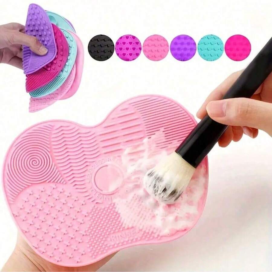 1pc Mini Silicone Makeup Brush Cleaning Mat, Makeup Brush Cleaner Mat, Cosmetic Cleaning Pad, With Suction Cup Portable Washing Tool, Suitable For Makeup Brushes - Baby Pink - View 1