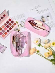 1pc New Peanut-Shaped Corduroy Cosmetic Bag, Minimalist And Compact Makeup Pouch, Large Capacity Portable Toiletry Bag, Pencil Case, Travel Organizer - Ideal For Outdoor Use, Making Your Trip More Convenient (Product Color May Vary Slightly Due To Batch And Lighting Conditions) , Makeup Room Decor,Makeup Bag,Travel Essential - Multicolor - View 2