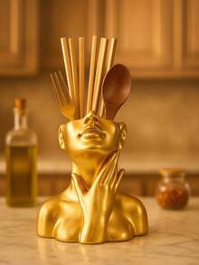 1 st unik konstnärlig kvinnofigurshållare, dekorativ och praktisk, köksförvaring, hand-på-hakan-positionsdesign, perfekt för förvaring av bestick, bänkdisplay, populärt kökstillbehör och heminredningspresent