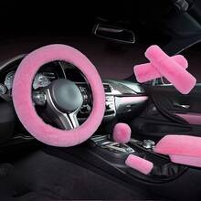 6pcs Plush Steering Wheel Cover, Armrest Pad, Shoulder Pad Combo Set For Car, Winter - Multicolor - View 1