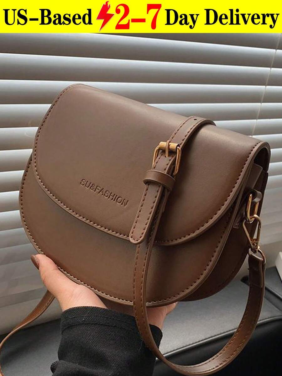 1. Letter Pattern Saddle Bag, 2. Fashionable Solid Color Crossbody Bag, 3. Women's Small Flap Wallet - Cà phê nâu - Xem 1