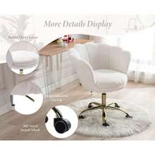 WAHSON OFFICE CHAIRS Home Office Chair, Swivel Chair Made Of Velvet, Height-Adjustable Desk Chair, Office Chair With Petal Backrest, Gilded Base, Armchair For Bedroom/Dressing Table - 白色 - 查看 3