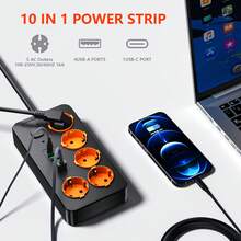 3米/118.11英寸 3/5/8位插座电源条，带5/4个USB和Type-C充电端口，桌面延长线，适用于家庭、办公室、厨房、车库和宿舍，非常适合家庭、办公室、旅行和学习使用。