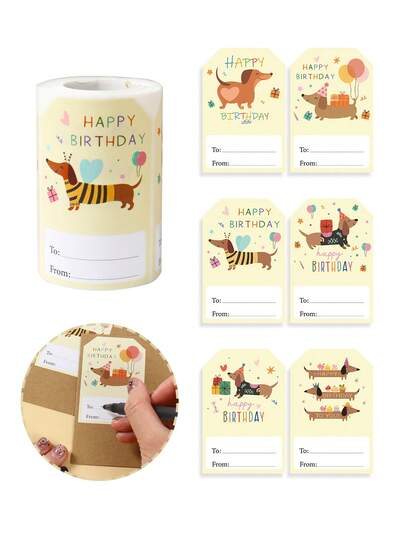 200pcs/Roll Dachshund Dog Birthday Stickers, Cute Dachshund Party Favors, Birthday Decorations, Dachshund Gift Wrapping Stickers, Perfect For Birthday, Baby Shower, Self-Adhesive Stickers For DIY Gift Packaging, Envelope Labels, Laptop, Water Bottle, Computer, Phone Decor