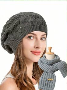 1pc Women Knitted Casual Everyday Beret Hat, Solid Color, Fashionable & Versatile Ladies' Beret Hats For Autumn And Winter Black Beret Hat - Multicolor - View 9