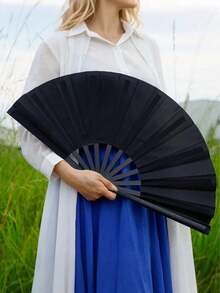 1pc Black Classic Folding Hand Fan. Excellent For Summer Cooling. Elegant And Fashionable Black Folding Fan, Easy To Carry And Store. Suitable For Weddings, Parties, Performances, Dancing, Home Decor, Festivals, Birthday Gifts, Graduation Gifts And More Occasions. - Multicolor - View 2