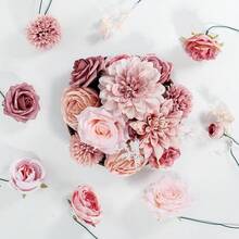[Free Shipping]Artificial Flowers Combo Dusty Pink Roses With Stems Bouquets Bridal Wedding Shower Decorations Fake Floral For Party Table Centerpieces Home Decor - 復古粉 - 查看 3
