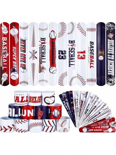 EstiloTendenciaDurony - 48 Pulseras A PresióN Con Elementos De BéIsbol, Pulseras Deportivas Para Fiestas De BéIsbol, Regalos De CumpleañOs, TemáTica De BéIsbolCalidad PremiumVersióN Mejorada
