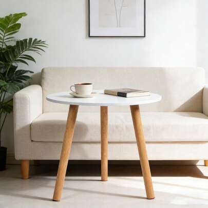 Dining Table With Solid Wood Leg Waterproof  60cm Round Shape Leisure Coffee Table