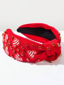 1pc Handmade Vintage Beaded Heart Knot Headband, High-Quality Red Valentine's Day Hair Accessory Suitable For Women To Wear On Dates, Weddings, Hair Band, Hair Hoop Valentine's Day Accessories Gift Head Accessories - Little Heart - View 2