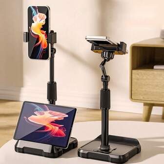 1pc 360° Adjustable Desktop Live Streaming Tripod Stand, Extendable Lifting Downward Shooting Universal Phone Holder For Smartphone & Tablet, Perfect Slouchy Phone Stand For Live Streaming, Online Classes