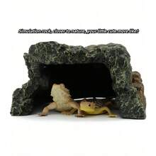 Reptile Rock Hideaway, Feeding Dish, Mane Lion Lizard, Gecko, Snake Habitat, Suitable For Glass Aquarium, Terrarium, Feeding Bowl Decor, Applicable For: Lizard, Turtle, Reptile, Amphibian, Fish