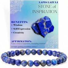 1 pieza Pulsera de cuentas de piedra natural obsidiana amazonita de 6 mm con cordón elástico y tarjeta - lapislázuli - Ver 2