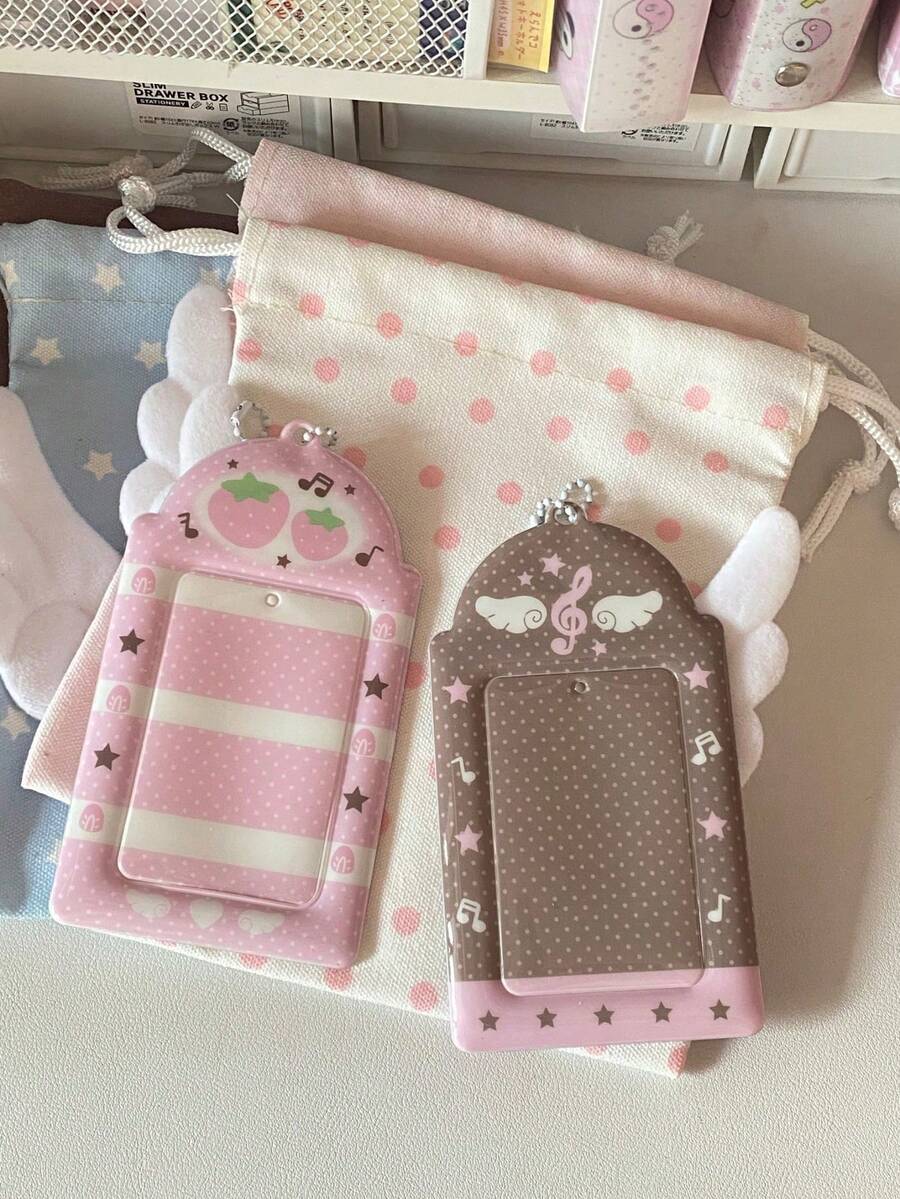 Sweet Pink Notes Wings Card Cover Display Pendant Small Card Holder Grid Strawberry 3inch Photocard Holder DIY INS Photo Cover - Color - View 1