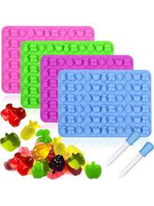 EstiloPalksky - 4 Moldes De Silicona Para Aperitivos De Frutas, Moldes De Gomitas Con Cuentagotas Para Caramelos, Chocolate, Gomitas Para Hornear (Cerezas, Uva, PláTano, Manzana, PiñA)VersióN Mejorada - 4 moldes de calavera - Ver 1