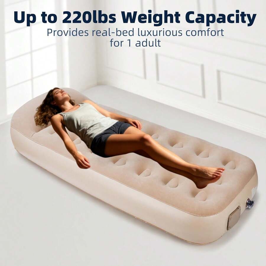 Portable Foldable Inflatable Air Mattress - Comfortable Camping Sleeping Pad, Ideal Camping Gear, Essential For Home Travel, Camping Mat, Travel Mattress, Holiday Essential (Foot Pump Included) - Khaki - View 1