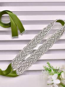 1 قطعة شريط خصر عروس مصنوع يدويًا، حزام خصر مرصع بالراين الزجاجي، قابل للتعديل الطول، إكسسوار زفاف، هدية لوصيفة العروس، شريط أخضر زيتوني - الشريط الزيتون الأخضر - مشاهدة 6