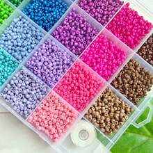 1 caja de 28 colores de cuentas de vidrio minimalistas y brillantes de moda, cuentas de varios tamaños de 3mm para hacer joyas DIY, collares, pulseras, móviles, borlas y manualidades - Perlas de arroz de 3 mm - Ver 4