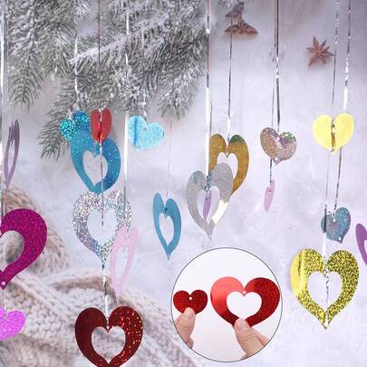 100pcs/Set Laser Hollow Heart Sequins, Raindrop Heart Pendant Party Birthday Holiday Decoration, New Year Wedding Shiny Pendant Decor