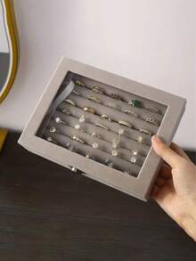 1pc Large Capacity Jewelry Box, Velvet Material, Can Store Rings, Necklaces, Earrings And Other Jewelry - Multicolor - View 1