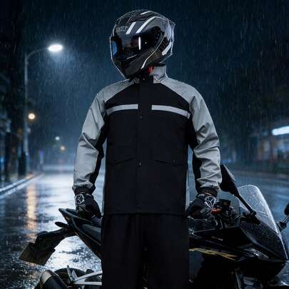 طقم معطف مطر وبنطال مقاوم للماء لراكبي توصيل الطعام، ملابس مطرية بتصميم مقاوم للرياح مع تصميم سلامة عاكس، يحافظ على جفاف الجسم بالكامل وخالي من العرق، تصميم قابل للفصل