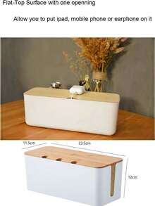1pc Large Wooden Grain Cable Management Box - Wooden Grain Cable Organizer Box With Cover, Cable Tidy Box With Charger Organizer And Winder, Desktop Cable Management, Covered Power And Charging Cable Storage Box - Organize Cables, Cords And Various Wires - Space-Saving Desktop Socket Management, Suitable For Kitchen, Living Room, Bedroom, Office And Dining Room - Nhiều màu - Xem 6