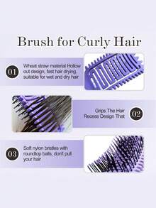 4件套卷发造型梳套装，包含1把卷发定型梳和3把造型梳（后梳、尖尾梳、边缘梳），符合人体工学的透气刷毛设计，适用于干湿两用卷发，适合所有发质，男女通用造型工具