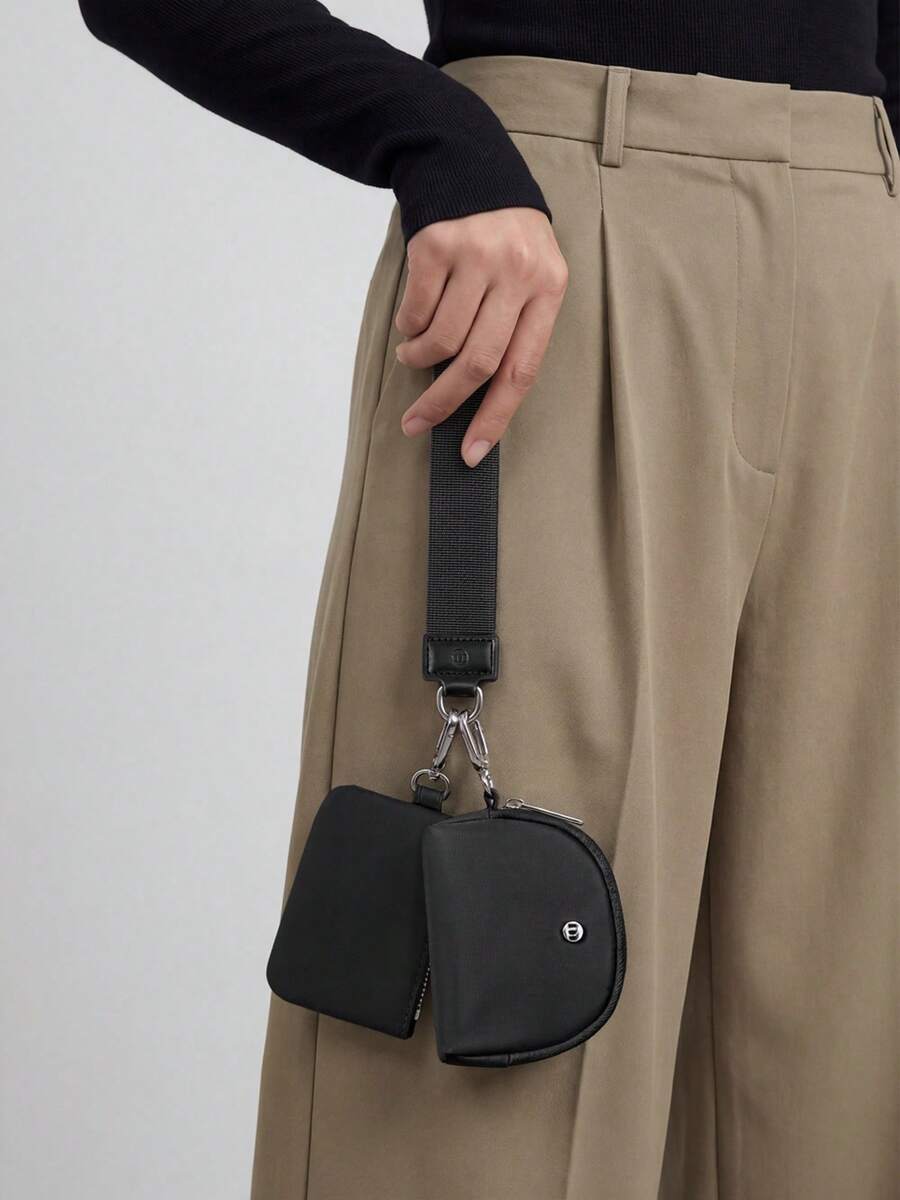 Dual Pouch Wristlet Wallet Fashion Keychain Wristlet Bag Cards For Women Men, Cash & Coins, Detachable Keychain & Card Holder, Stylish & Portable For Everyday & Sports Use Travel Wallet Coin Wallet Christmas Gifts, Holiday Gifts - 黑色 - 查看 1