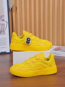 橙色女士休闲鞋，时尚厚底，粗跟，百搭鞋带 - 黃色 - 查看 2