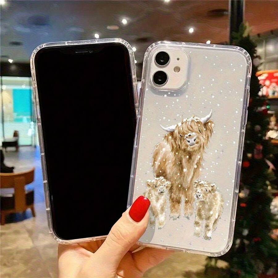 ¡Consigue una nueva funda para tu teléfono! Funda de teléfono: Linda funda de teléfono transparente con escena de nieve de vaca de las Tierras Altas para iPhone 17/16e/16/11/15/14/13/12 Pro Max XR Plus, regalo de cumpleaños cristiano para hombres y mujeres, diseño ajustado, funda protectora de moda, patrón de escena de nieve, regalo para mujeres ~ YJ ¡Consigue una nueva funda de teléfono para tu teléfono! - 1 pieza - Ver 1