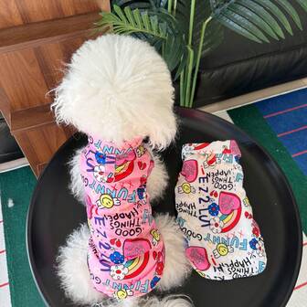 Vinterkläder för små hundar, färgglad varm västsele ärmlös jacka för pudel, teddy, skotsk fold, lämplig för pudel, skotsk fold