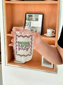 1个字母印花冰咖啡玻璃杯，大容量抹茶玻璃杯，下午茶果汁玻璃杯，冷饮玻璃杯，热饮玻璃杯，高温烘烤印花，可清洗重复使用 - 彩色 - 查看 12