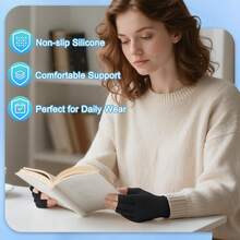 1双防滑压缩手套，适用于手部护理、日常使用、电脑打字、运动护腕，露指露指设计，男女通用 - 黑色 - 查看 3