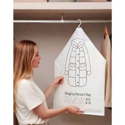 8 White Transparent Hanging Storage Sealed Bags For Space Saving Clothes, Suits, Jackets, Travel Wardrobes, Storage Bags, 8 Clothing Bags