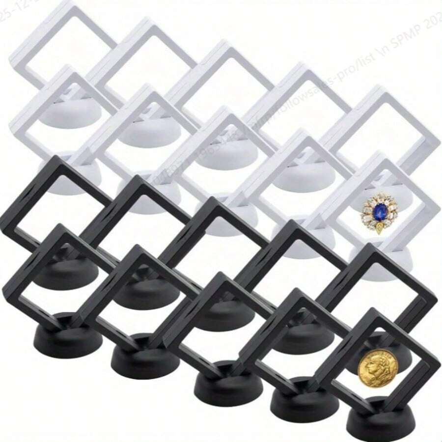 20pcs Acrylic Display Stands With Base - Multifunctional 3D Display Frame For Coins, Medals, Jewelry, Badges And Collectibles - White/Black