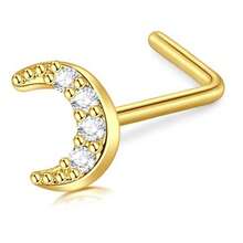 20G Pendiente en forma de L para la nariz, Anillo de nariz de acero inoxidable para mujeres con colgante de flor/corazón/mariposa/luna/estrella de circonita cúbica, Joyería de piercing de nariz