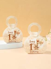 12pcs Brown Bear Gift Box With Handle, 1st Birthday Gift Bags, Happy Birthday Party Supplies, Teddy Bear Theme Party Tote Gift Boxes, Bear Candy Box, Sweet Box, Birthday Gift Packaging Box, Family Holiday Gatherings Kitchen Baking Wrapping Supplies, 1st Birthday Decorations, Babe Shower Decorations, Gender Reveal Decorations, Birthday Gifts, Party Favors