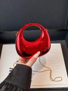 New Acrylic Mini Handbag, Fashion Clutch Purse, Personalized Crescent Moon Shaped Evening Bag, Shoulder Chain Crossbody Bag - Red - View 5